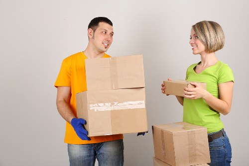 Boxes and household items loaded for a move in Marks Gate